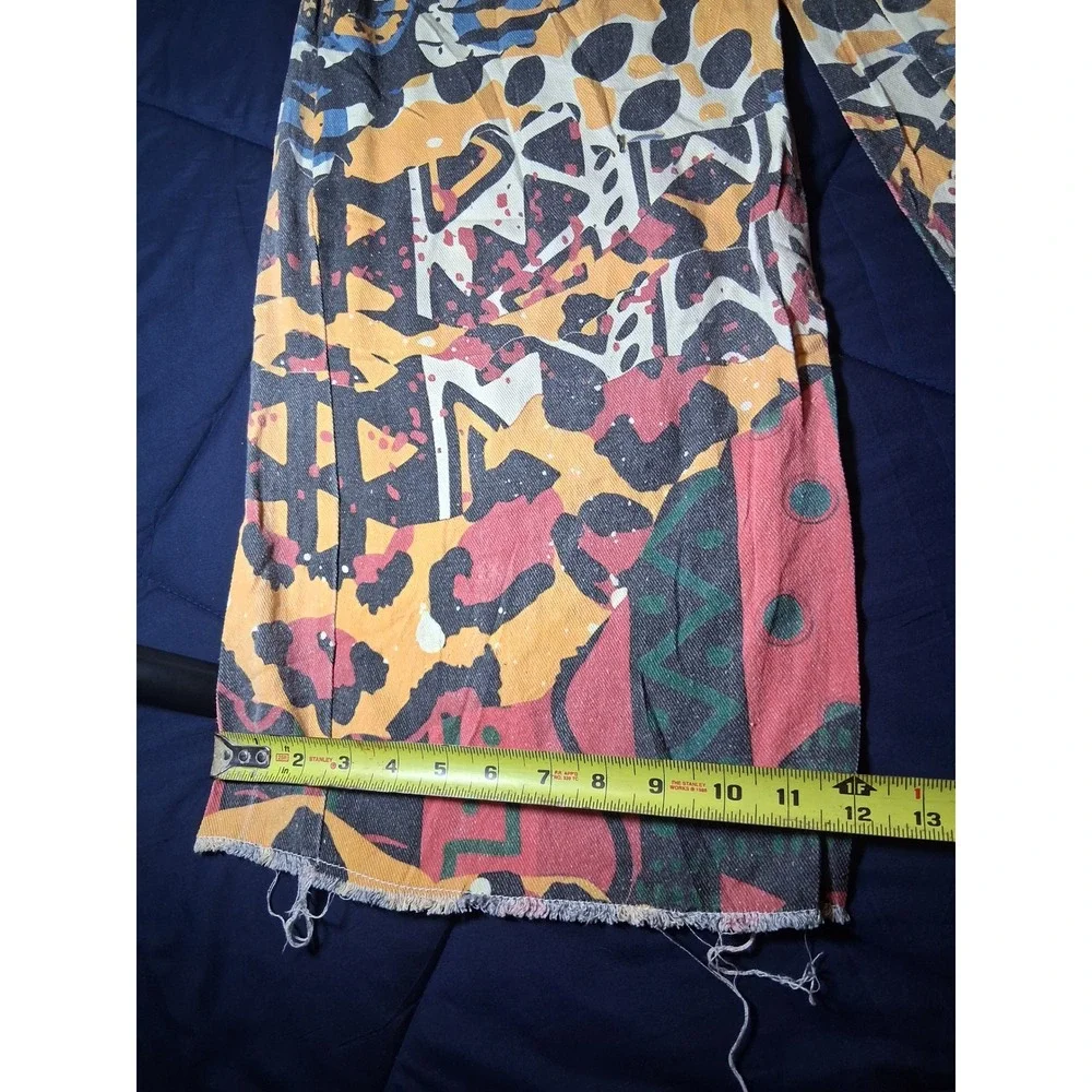 Vintage Graffiti Pop Art Print Wide Leg Jeans Multi Color High Rise Raw Hem M - Picture 3 of 8